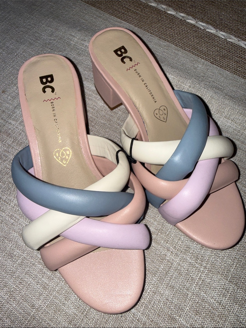 BC Multicolor Pastel Braided Block Heel Mules - Pink Mix
